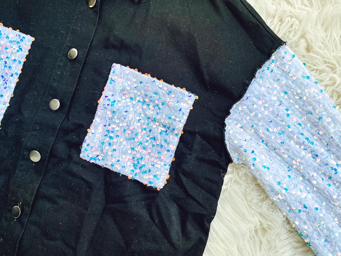 RTS: ARIA denim and Sequin Sleeve Shacket-