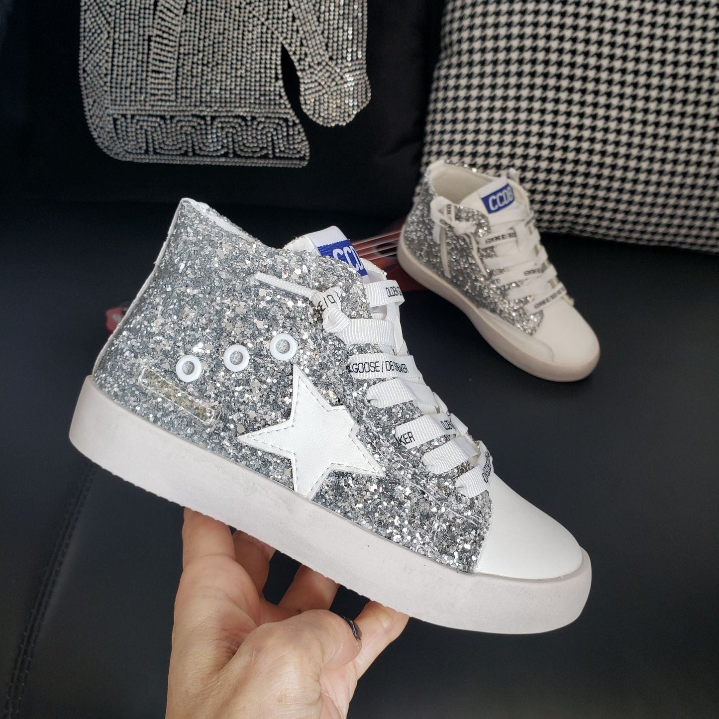 rts: High Top Star Sparkle and Leopard Tennis Shoe (high quality)-