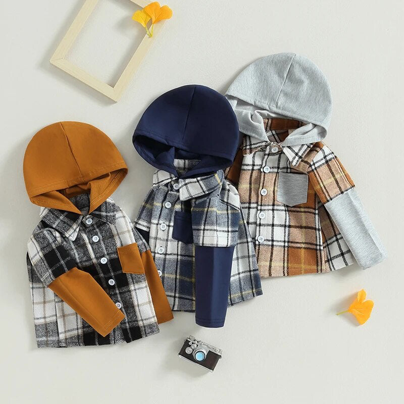 RTS: The Brady Hooded Plaid Onesie and Shirt-