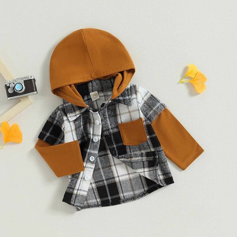 RTS: The Brady Hooded Plaid Onesie and Shirt-