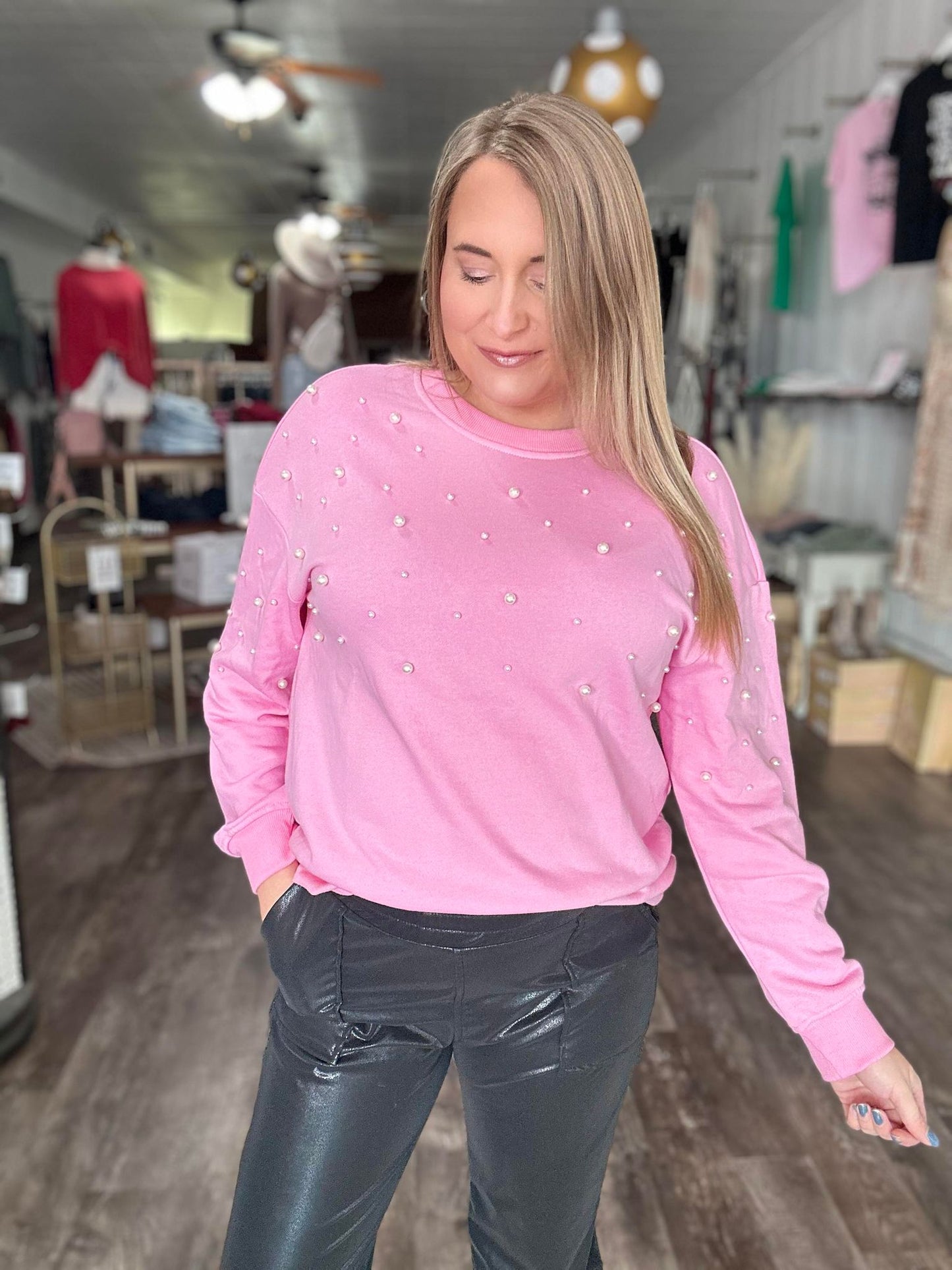 RTS: Pearl Embossed Pink Sweater-