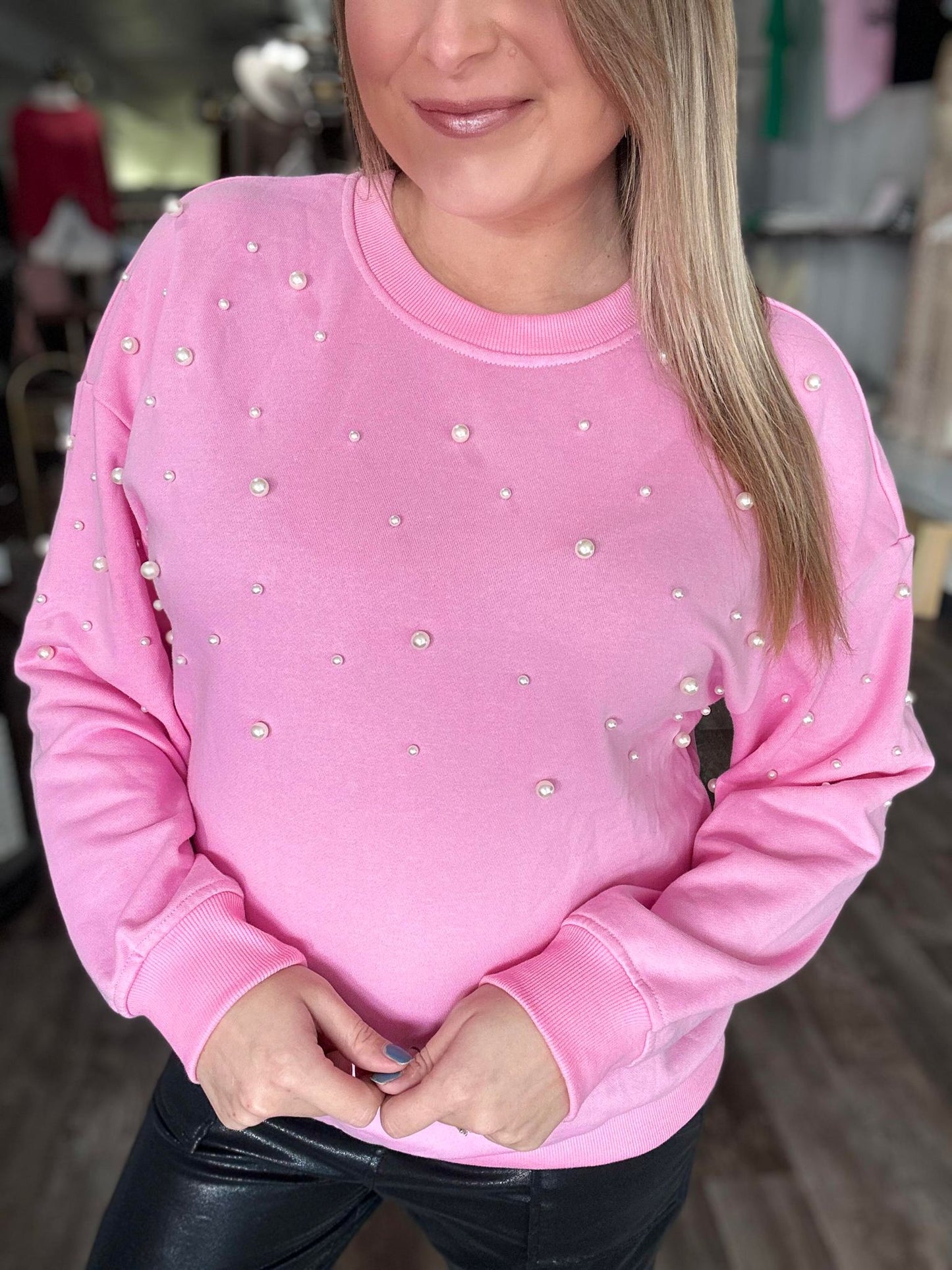 RTS: Pearl Embossed Pink Sweater-