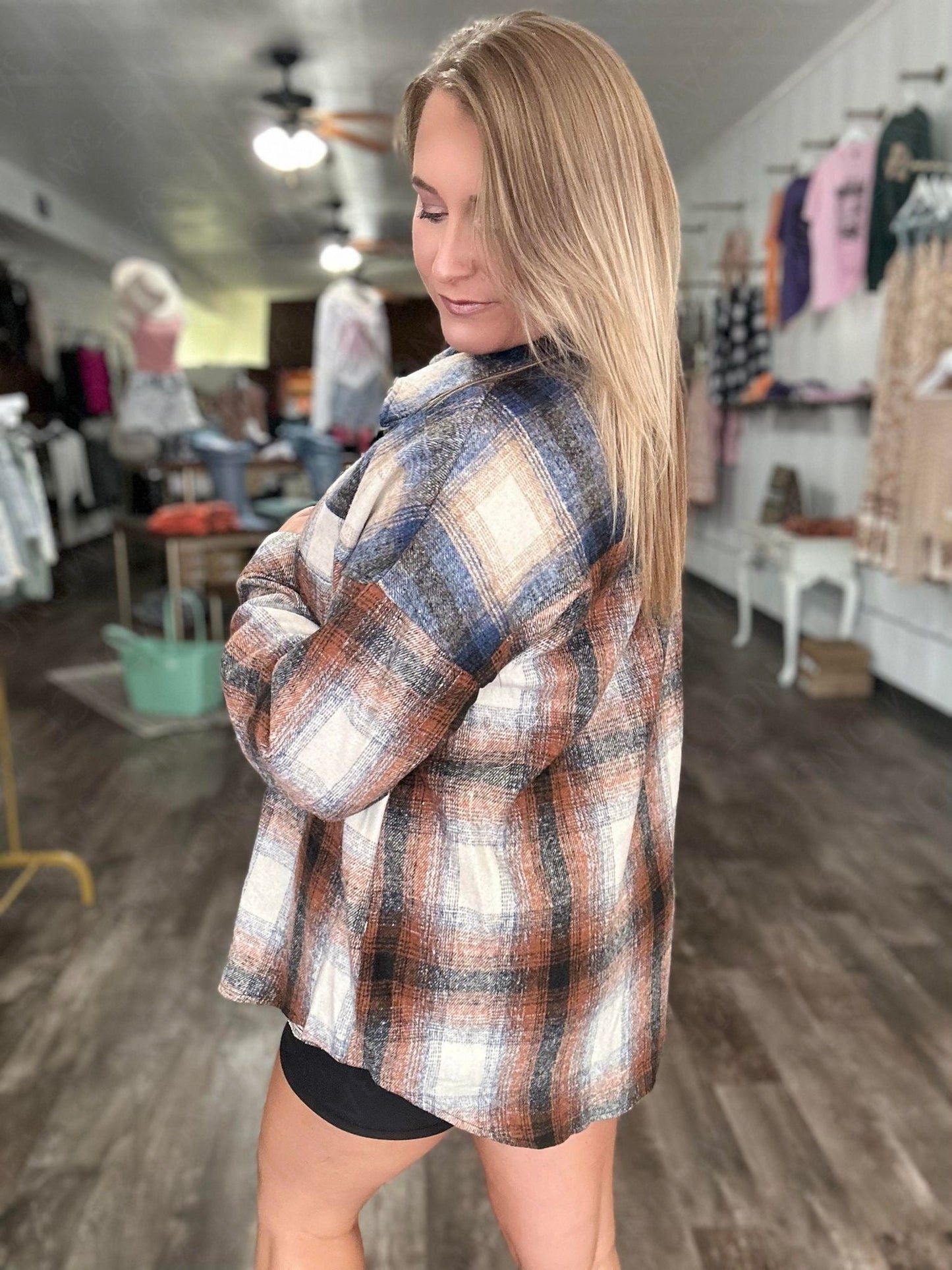 RTS: The Chloe Navy & Orange Flannel